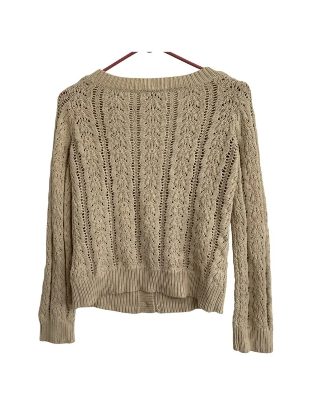 Nautica Beige Cable Knit Cardigan Cotton Blend Womens S Light Academia Preppy - Picture 3 of 8